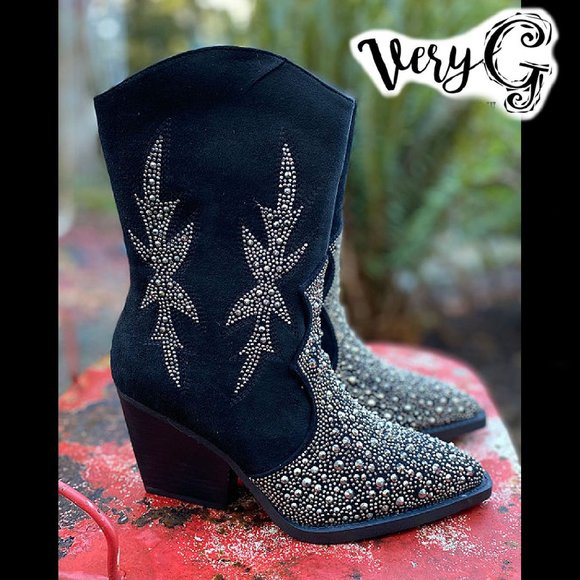 Very G Black and Silver Heeled Boots - Picture 1 of 8